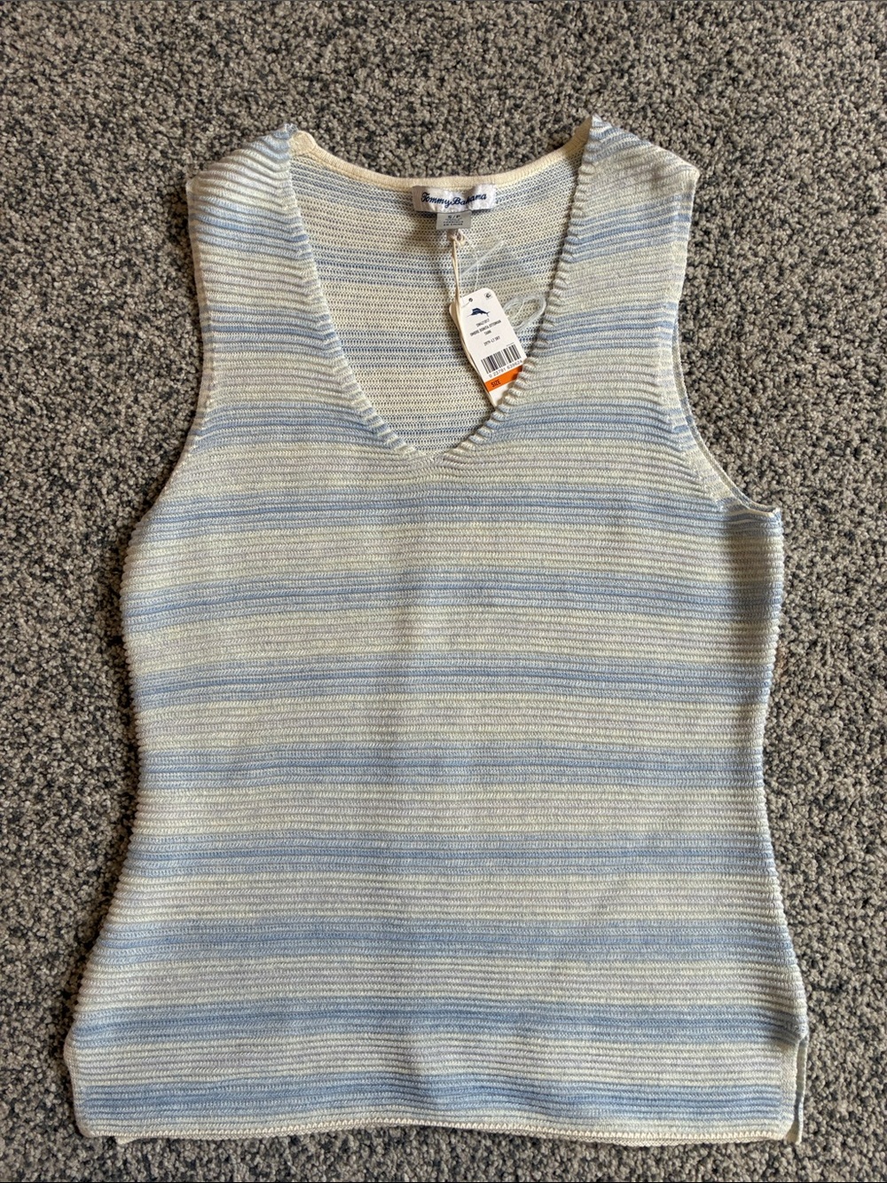 Tommy Bahama Striped V-Neck Knit Tank Top - Light Blue & Cream